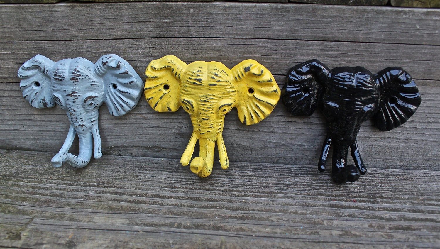 Set of 3 Bright "Elephant" cast iron Wall Hook:Pink,Turquoise,Lime Green,Shabby Lodge,Cabin,Safari Decor/ Key Hanger, Towel Holder