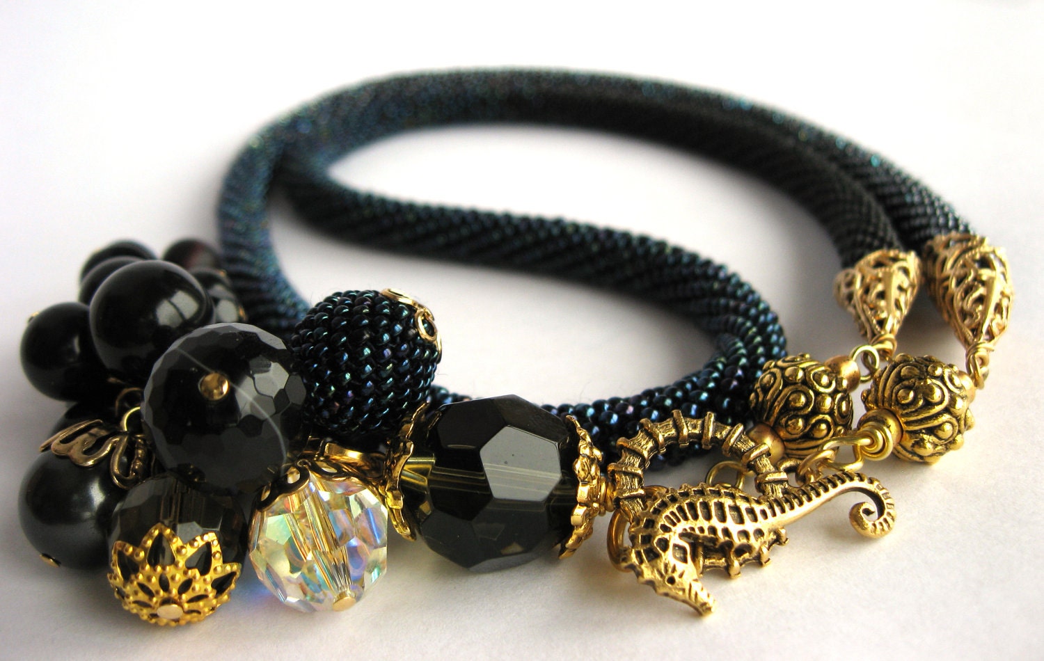 Bead Crochet Necklace "The Night City " - LeeMarina Bead Crochet Necklace "The Night City " - LeeMarina