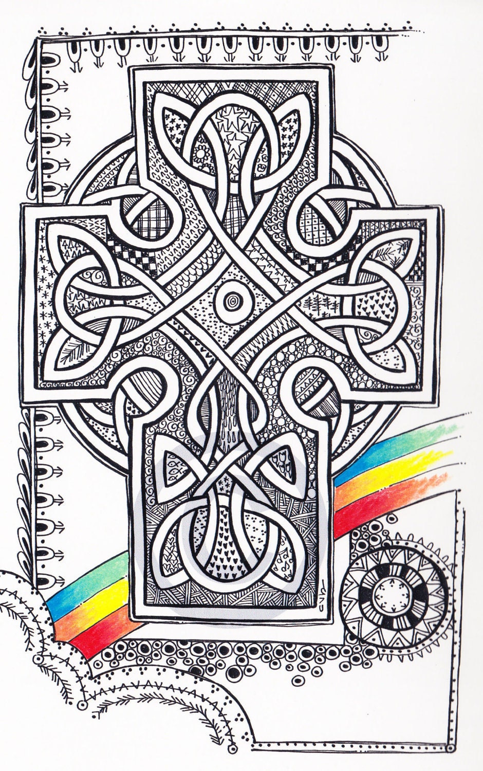 Christian/ Cross/ Rainbow art print 11x14 matted