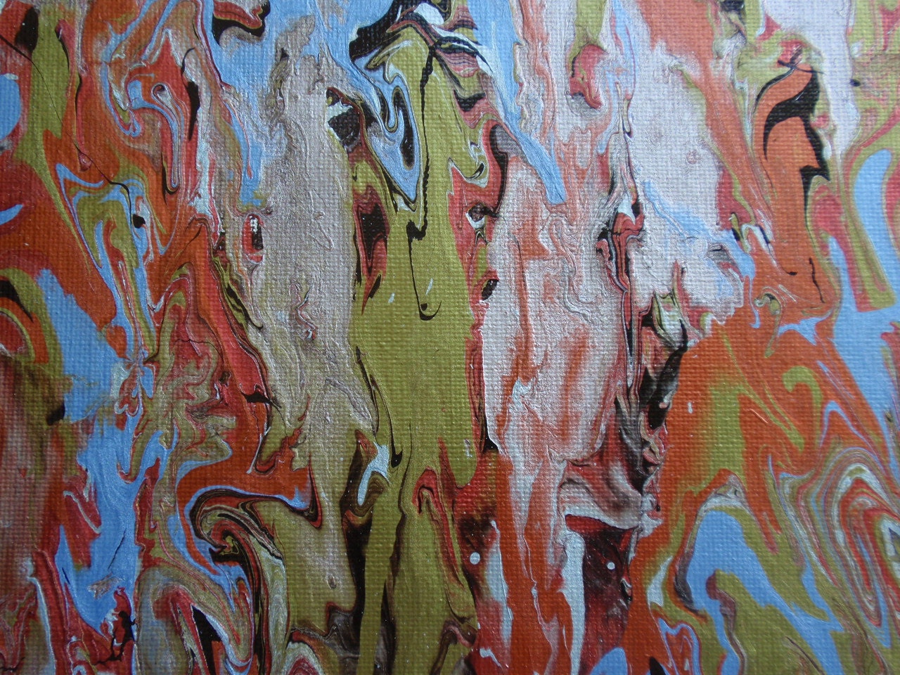 Sunrise Abstract Acrylic Painting On Canvas In Blue, Copper, Silver, And Green