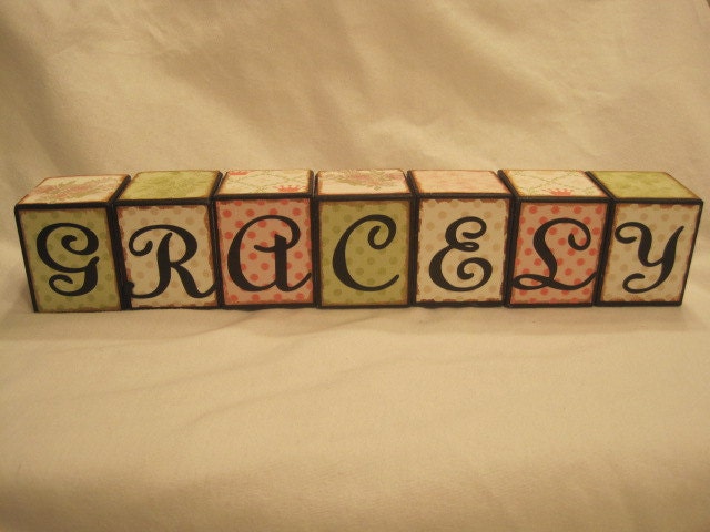 personalized custom name blocks-great baby gift- wood letter blocks- shabby chic pink and green princess-baby girl room decor-nursery decor