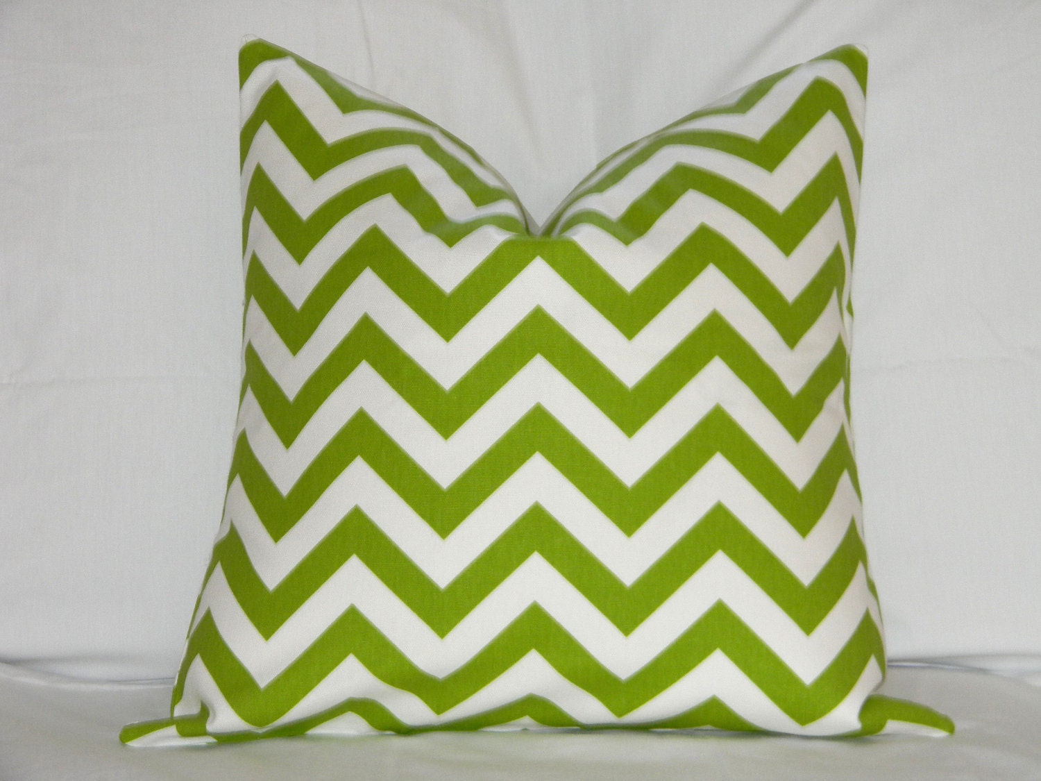 Set of Two 18 x 18 Pillow Covers : Chartreuse and White Chevron, Both Sides