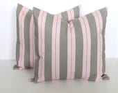ONE - 18 x 18 Soft Pink and Grey Stripe Pillow Cover - Premier Prints