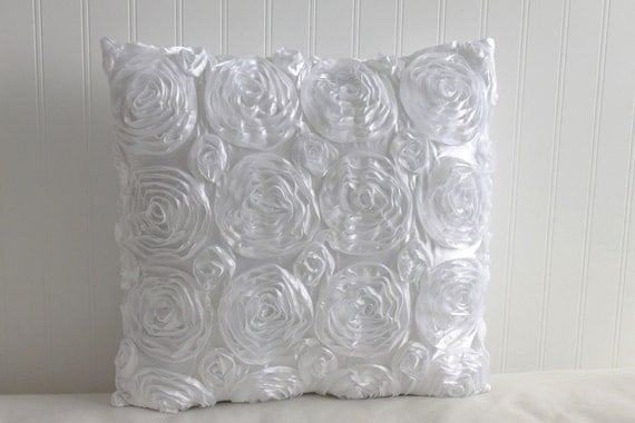 ONE - 18 x 18 White Rosette Pillow Cover