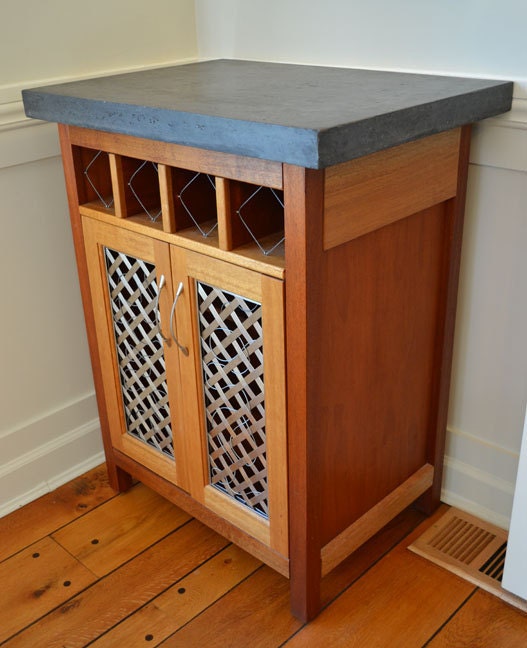 Industrial Glam Wine / Liquor Cabinet / Bar Storage - Concrete, Mahogany, Steel