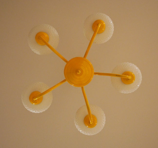 Painted Yellow Milk Glass Chandelier - Vintage Revival