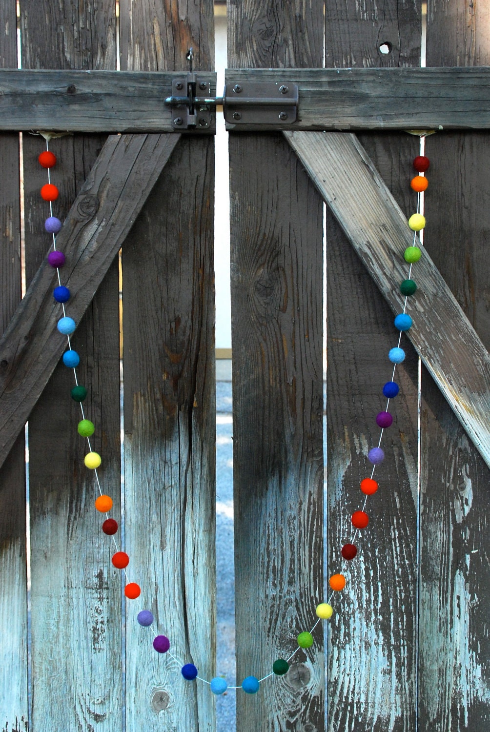 Rainbow Garland Decoration/ 36 Felt Balls - 7 ft long