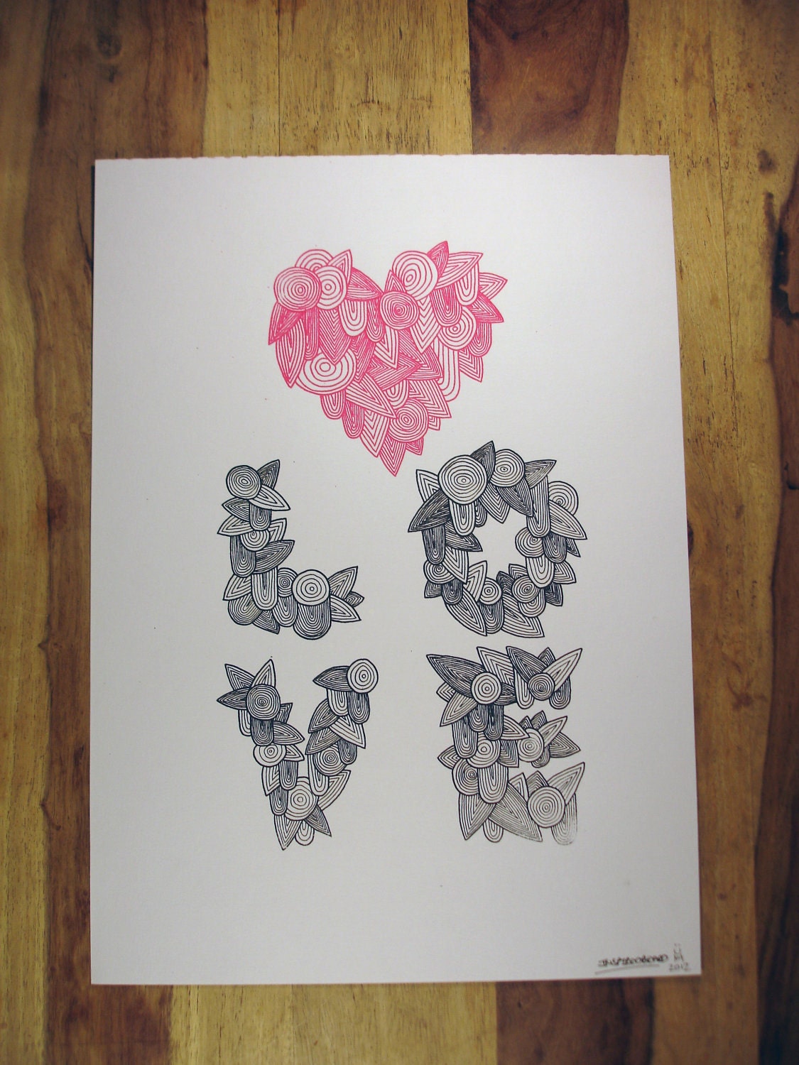 A3 Silkscreen Love/Heart Poster Print in Pink