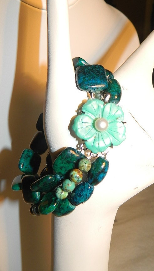 Chrysocolla layered bracelet