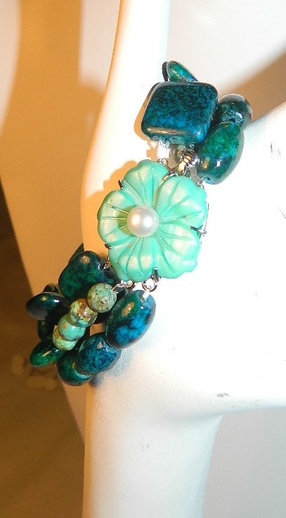 Chrysocolla layered bracelet