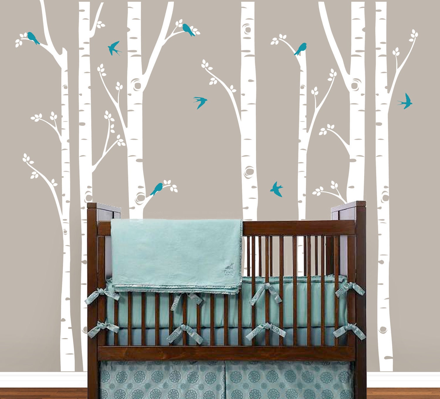 Birch Tree decal with Flying Birds LG set Featured on Project Nursey, Birch trees, Birch forest, Nursery Birch Trees Wall Vinyl