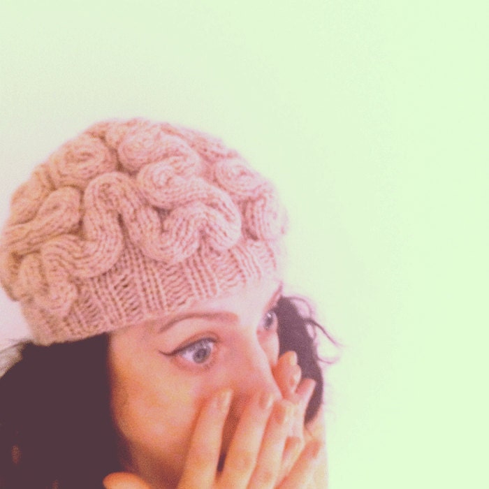 ANNABANANNA Colours made to order Knitted BRAIN Beanie 'BRAINIE' hat evil scary weird cap skullcap pink zombie brains halloween
