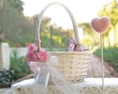 Flower Girl Wedding Basket Shabby Chic Country Farm Barn Rustic Classic Pink Confetti Bride Fairytale Butterfly Rose Pretty Favor Romantic