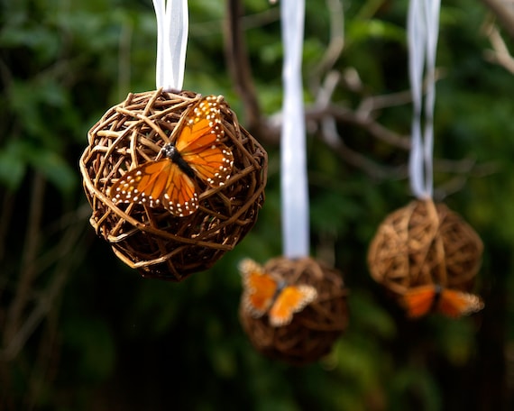 Rustic Wedding Pomanders Decoration Butterfly Country Romantic Bohemian Shabby Chic Spring Bride Fairytale Orange Photo Prop Photograph 3
