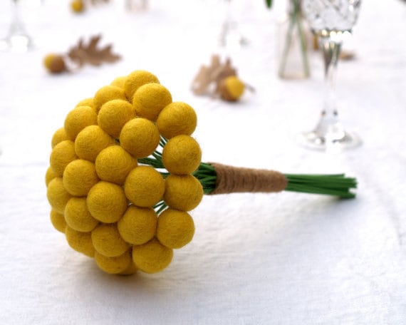 Bridal Bouquet for your Wedding, Yellow Craspedia Flowers, Needle Felt, Everlansting, Billy Button Balls, Classic Country Bride Spring