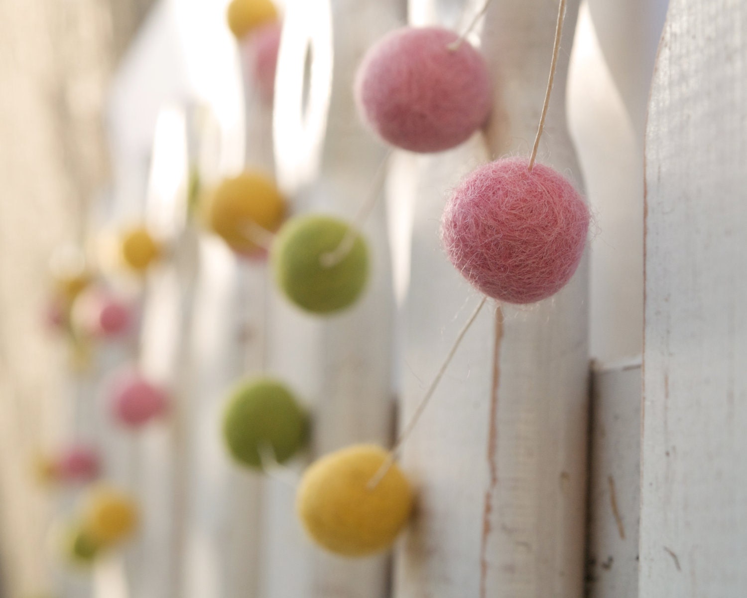 Felt Wedding Garland Decoration Decorating Spring Romantic Country Bohemian Bride Pastel Pink Yellow green banner Barn Cake Table Photo Prop