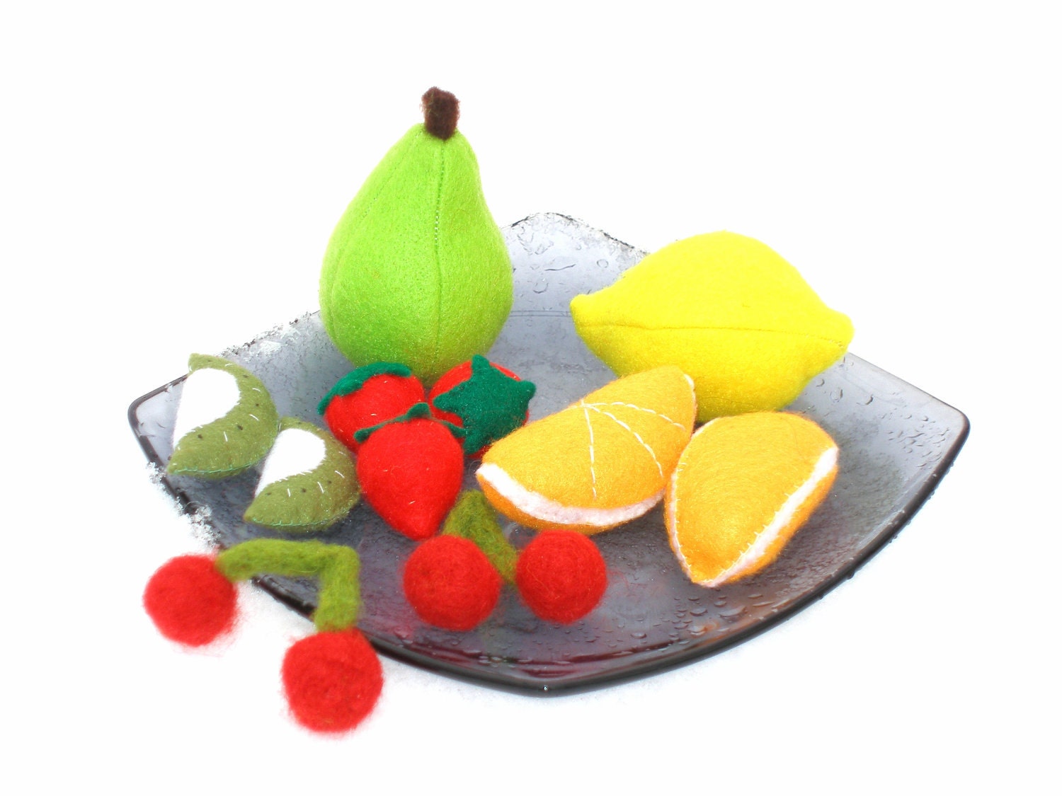 Felt fruit set - lemon, pear, cherry, orange, kiwi