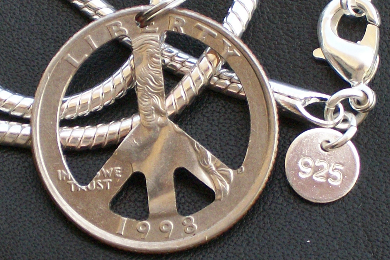 PeAce Sign QuArter Necklace Very Rare 20inch Necklace 925SS What a GrEaT Customized GiFt