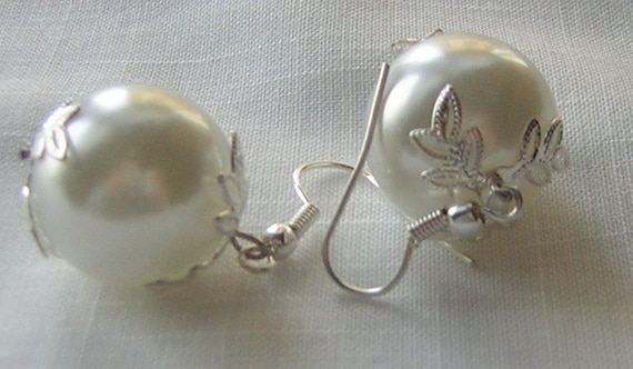 Big Pearl Bridal Earrings by CJW