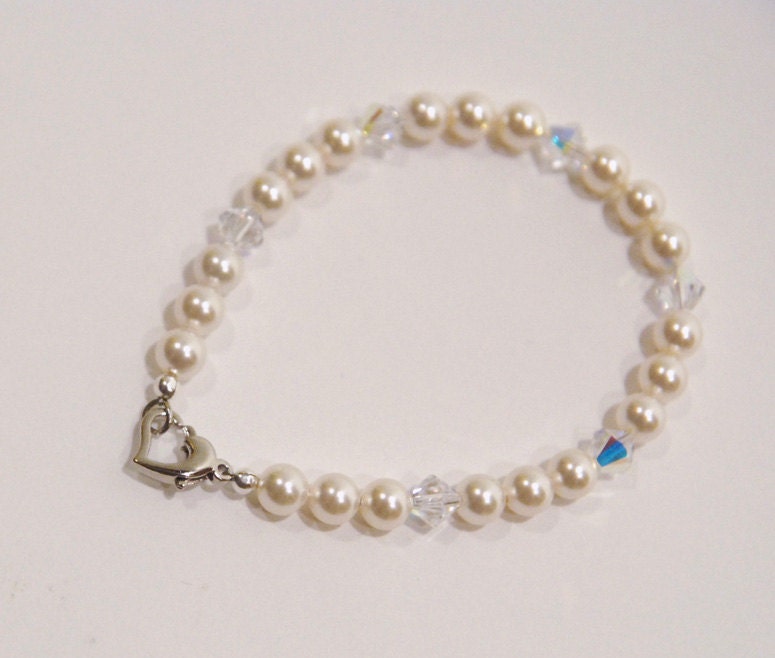 Ivory Cream Swarovski Pearl and Crystal Stackable Bridal Bracelet