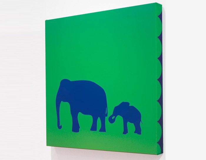 Organic Elephant Print  - Green  / Navy Blue - 12" x 12"
