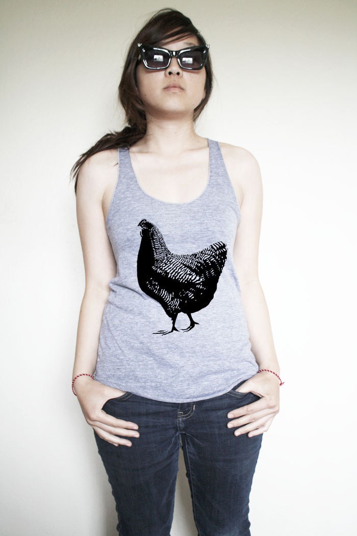 Black Barred Chicken Womens American Apparel Rackerback Tank Tri-Blend Heather Gray Tank available in XS, S, M, L