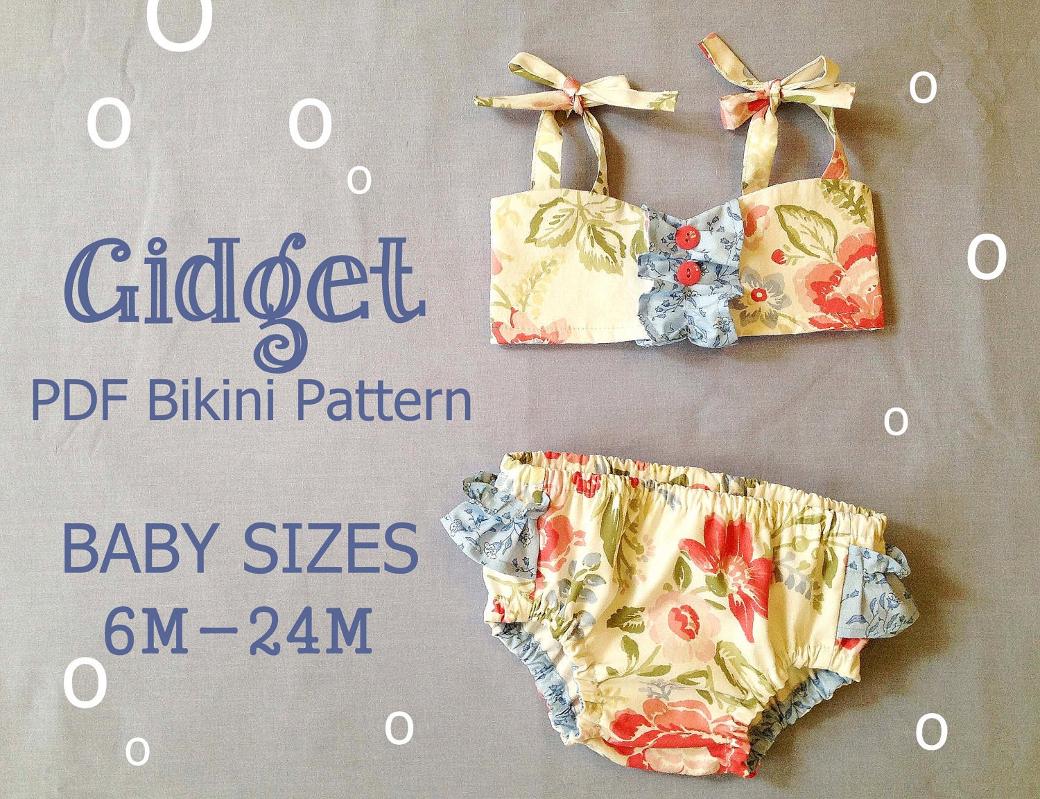 Gidget - Baby Bikini Sewing Pattern. Retro Swimsuit Pattern. Girl Sewing Pattern. Baby Sewing Pattern. Sizes 6m-24m
