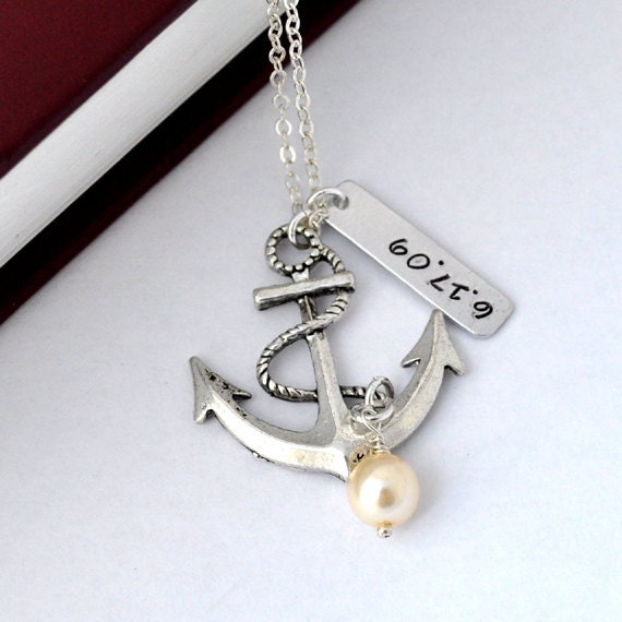 Personalized antique anchor necklace, keepsake necklace, special day necklace, anniversary, wedding date, engagement