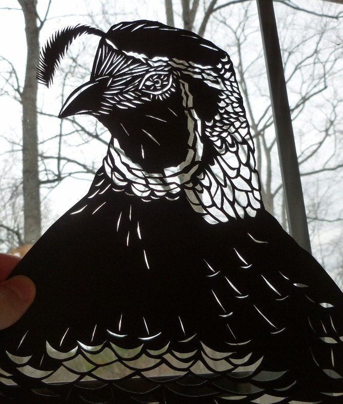 Papercut Quail - Original Hand-cut Paper Artwork - Bird Portrait