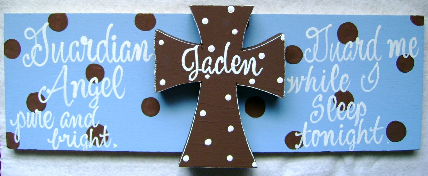 Hand painted personalized baby's room cross guardian angel door or room sign