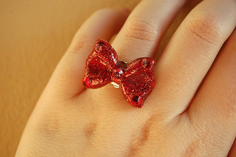 Snow White inspired Red Bow Ring (red sparkling version CHILD SIZE)
