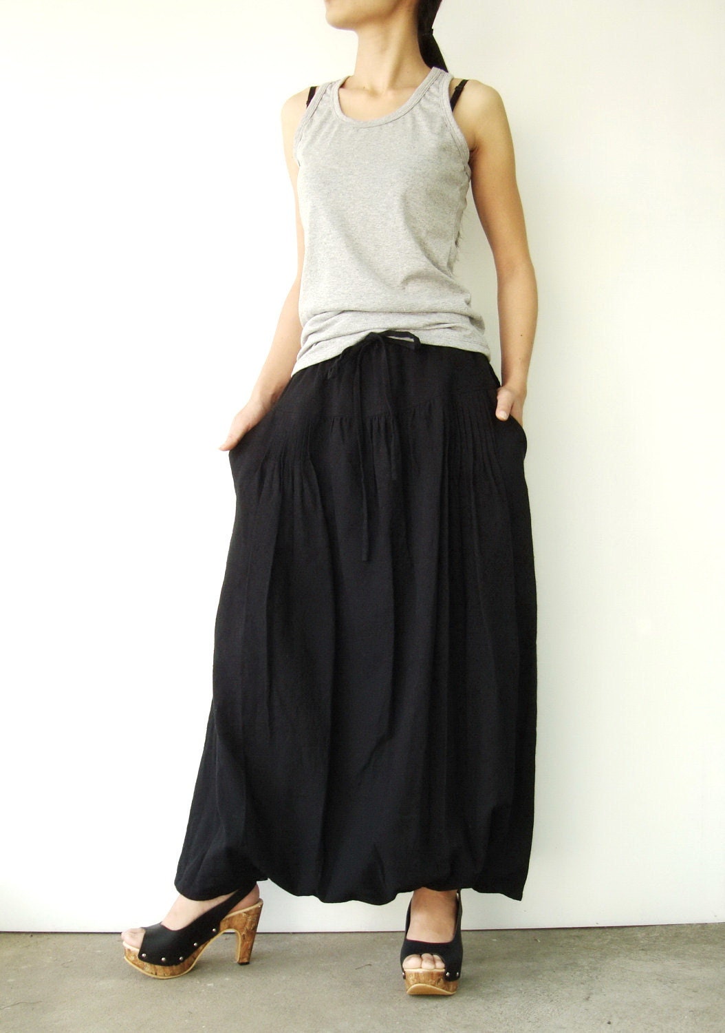 NO.34 Black Cotton Versatility Skirt-Pants