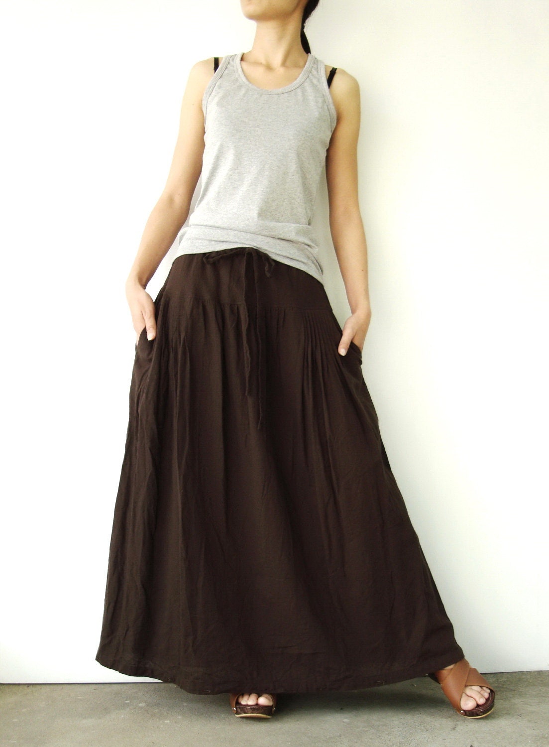 NO.34 Brown Cotton Versatility Skirt-Pants