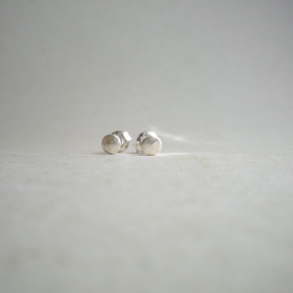 Sterling Silver Earrings, Petite Studs, Recycled Silver, Tiny, Gently Hammered Post Earrings, Made to Order