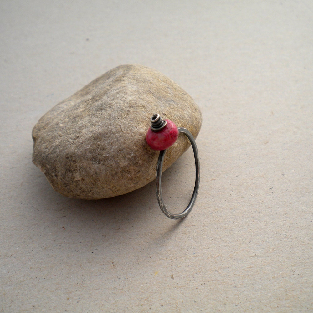 Sterling Silver Stacking Ring Set, Hammered, Oxidized Silver and African Opal Roundels, Set of 3, Made to Order