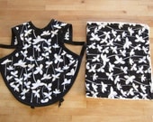 Black & White Floral Reversible Apron-Style Bib and Burp Cloth Set