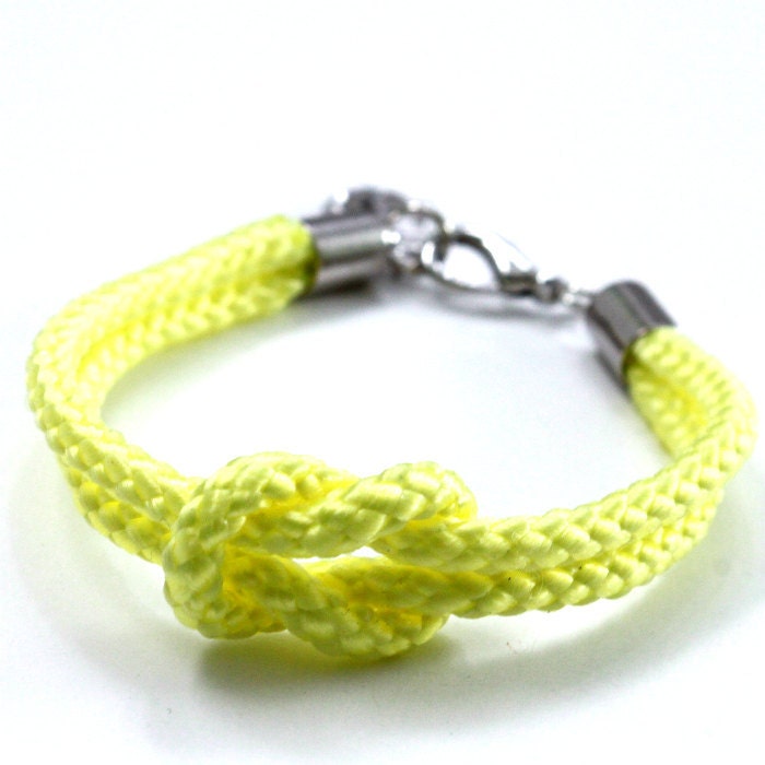 Soft Neon Yellow Rope Bracelet with Silver Anchor - Skipper Bracelet