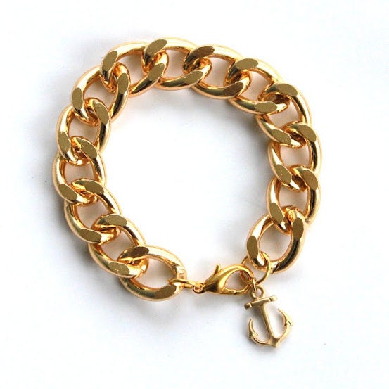 Nautical Gold Chain Bracelet with Gold Anchor - Boardwalk Bracelet