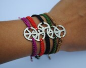 Friendship Peace Sign Bracelet. Silver Plated, Woven in Red, Green or Tan Macrame.