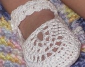 Baby Girl Booties Crocheted White or Ivory Cotton Mary Jane with Lace Top