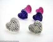 Kawaii Crystal little heart stud earrings- Choose your color, pink purple silver