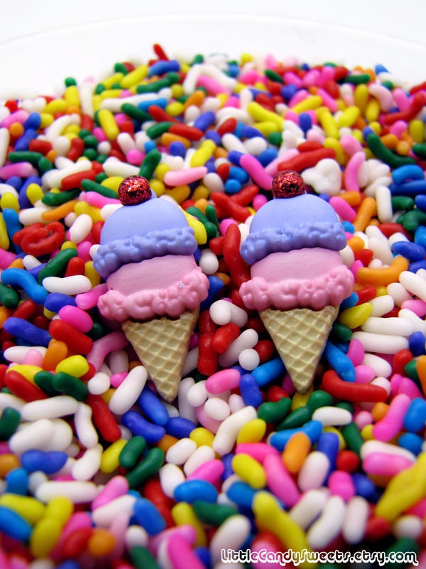 Sweet treat Ice cream two scoop cone stud earrings pink and purple