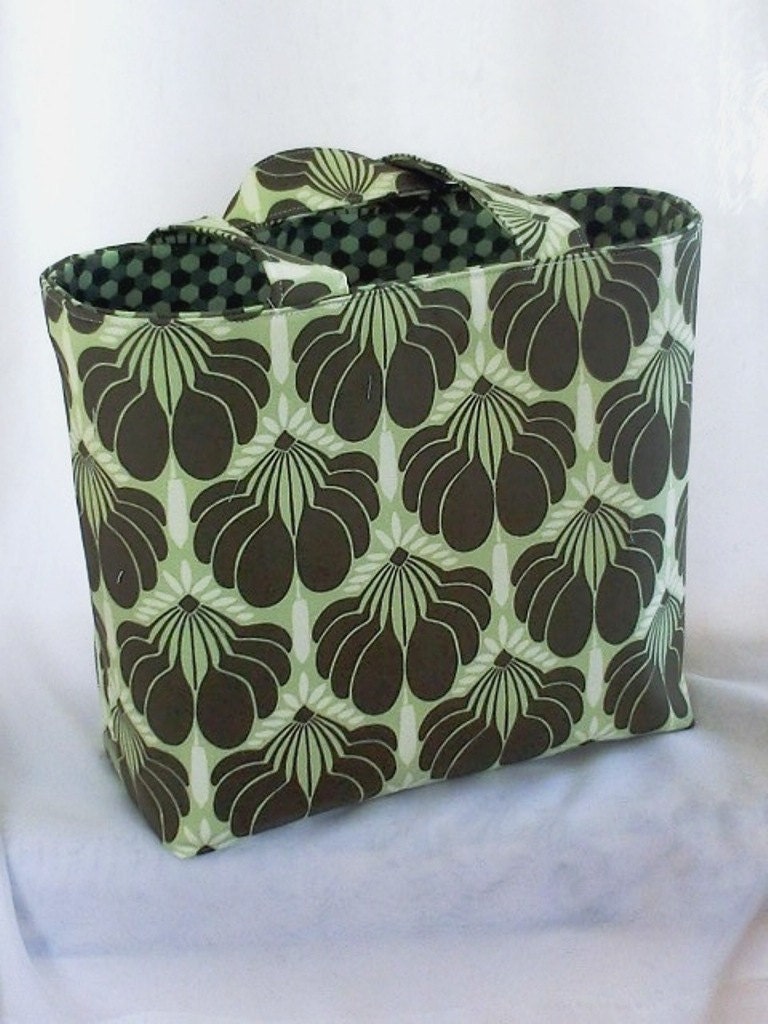 Tote Bag Fabric Handmade Tote Custom Embroidered with Monogram Green