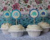 Elephant Cupcake Toppers (blues and aqua)