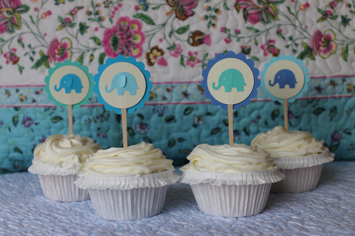 Elephant Cupcake Toppers (blues and aqua) Il_570xn