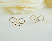 tiny small cute gold bow earrings