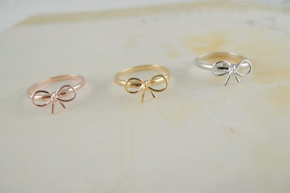 tiny small cute bow rings CHOOSE ONE gold / silver / rose gold