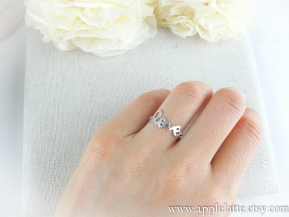 silver love ring with twisted ringband us size 5 - 9
