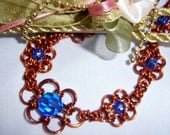 Crystal Blue Chainmaille Flower Copper Necklace Set