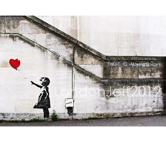 Banksy print.There is always hope London England photo street art graffiti